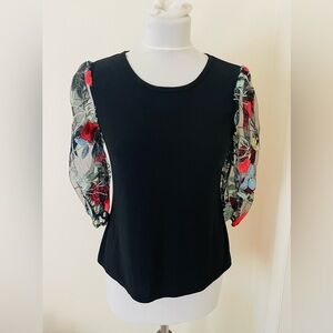 Madison Women Top S Black 3/4 Sleeves Embroidered Floral Night Out Gothic